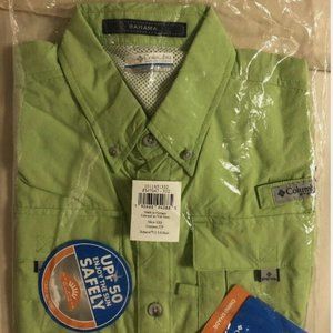 NEW COLUMBIA Men's PFG Bahama II Short Sleeve Shirt, Jade Lime, XX-Small, UPF 50